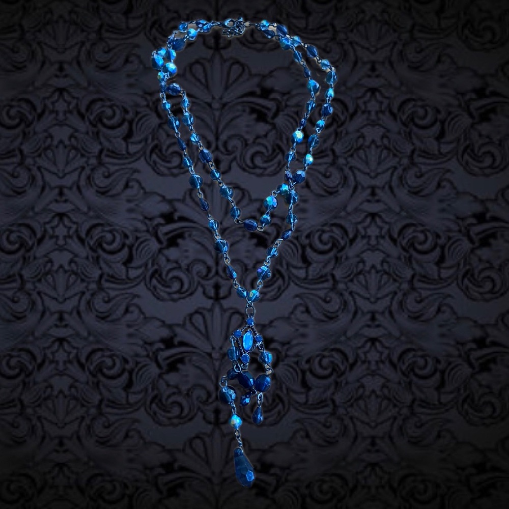 Blue beaded chain necklace